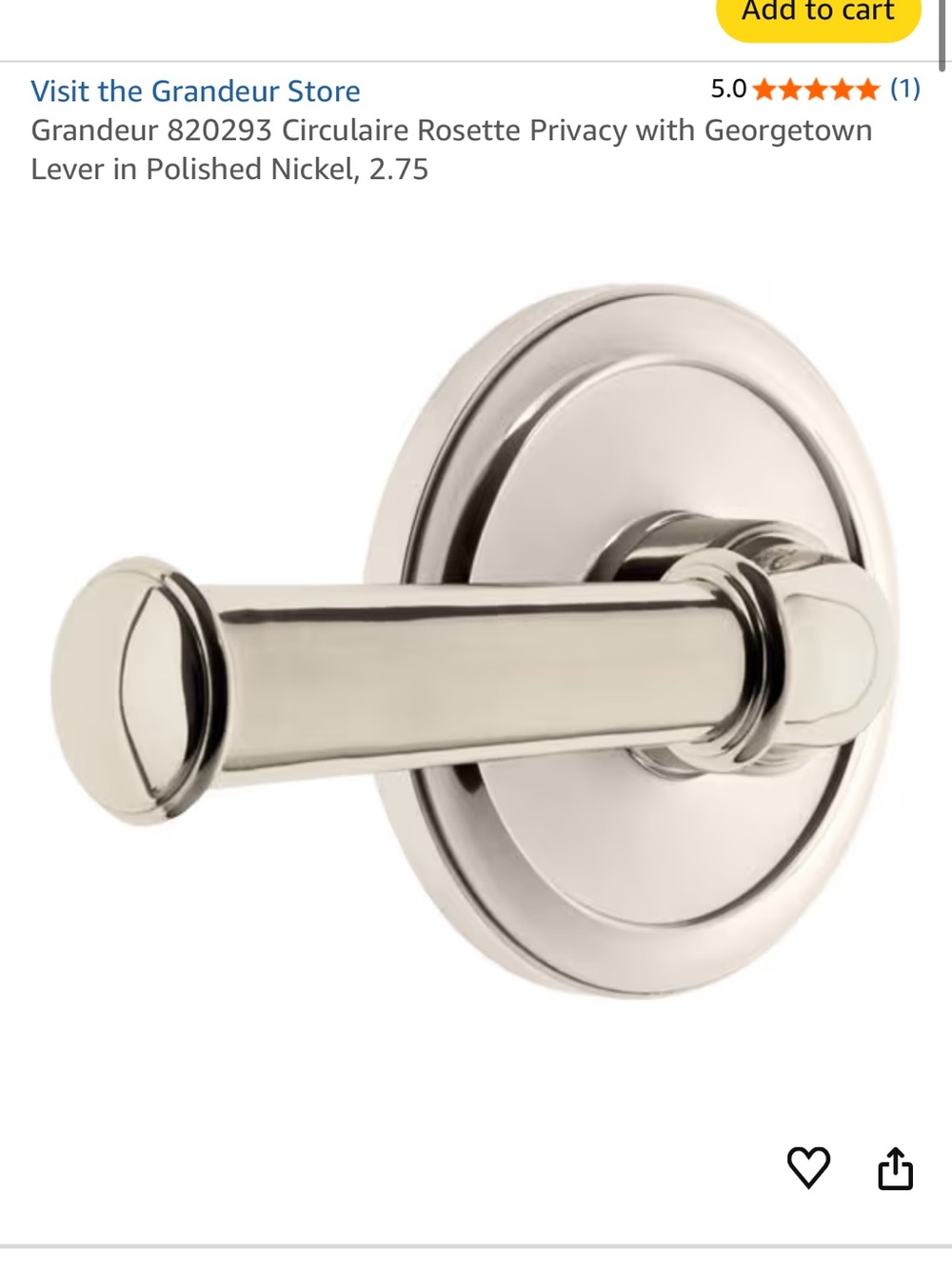 Grandeur Polished Nickel Privacy Lever
